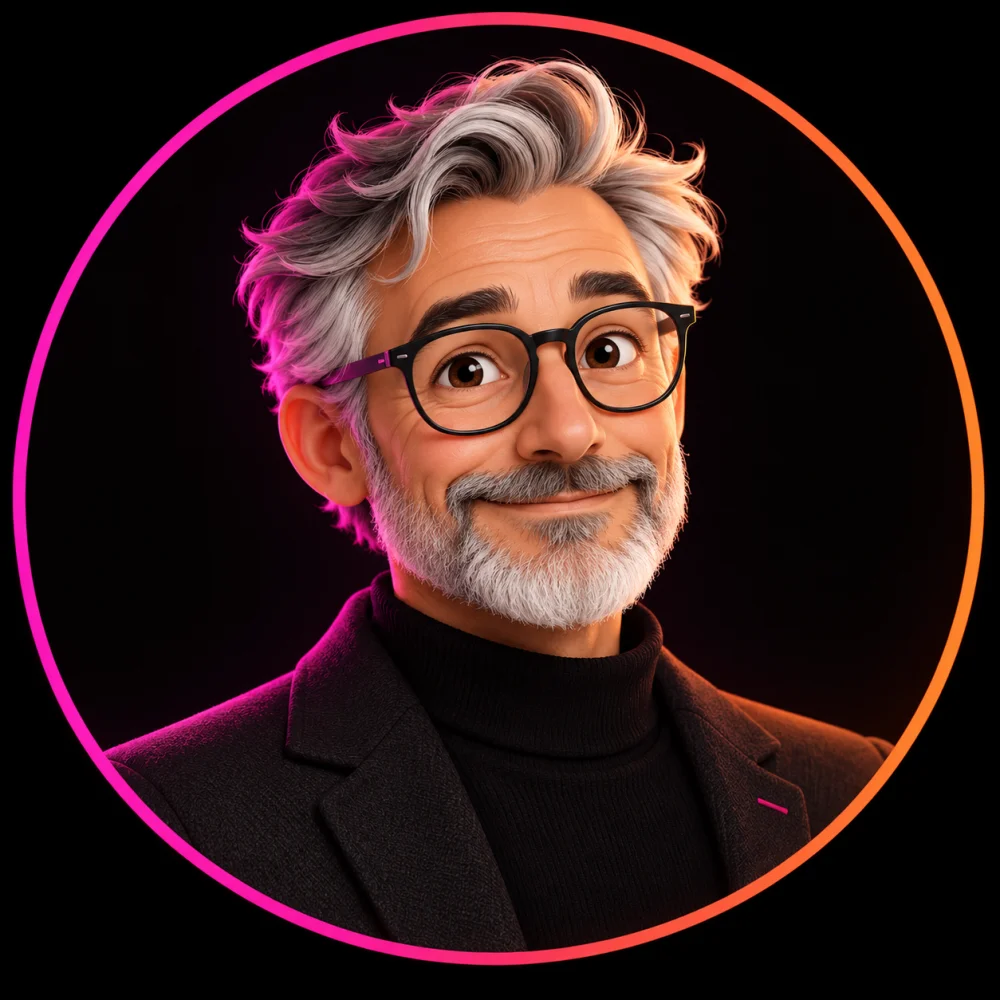 Henry, the friendly face of HVM, framed by a pink-to-orange ring